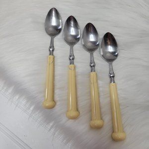 Vintage Oxford Hall Stainless Flatware Iced Tea Spoons Set of 4 Plastic Handle